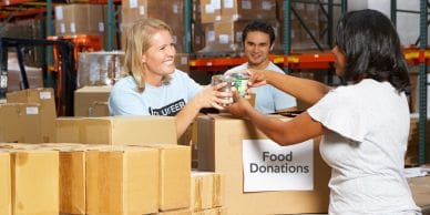 People working at a food donation