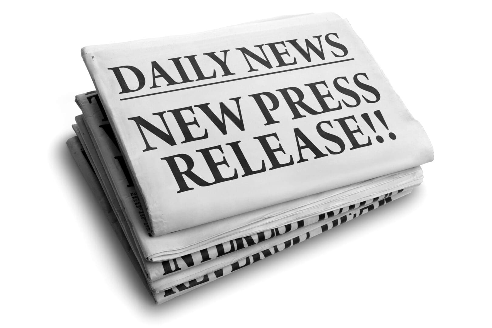 Stack of newspapers with "New Press Release" headline.