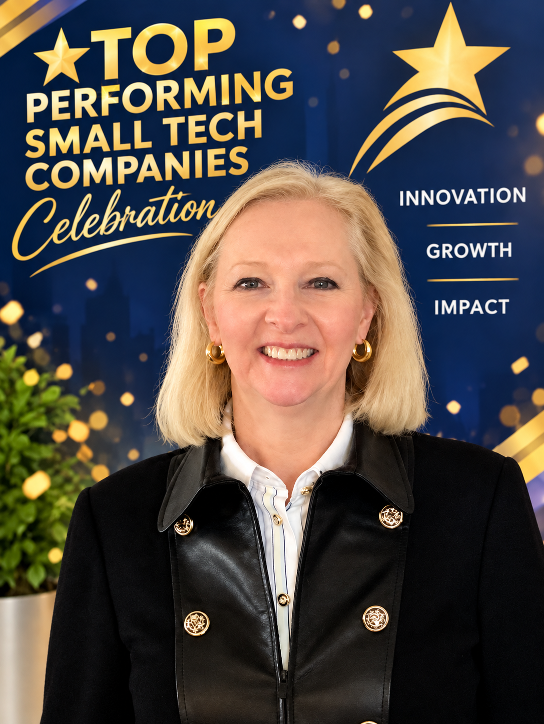 Jackie Mulrooney with Star Small Technology background