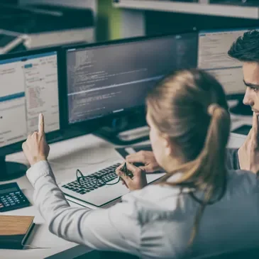 Two people looking at computer